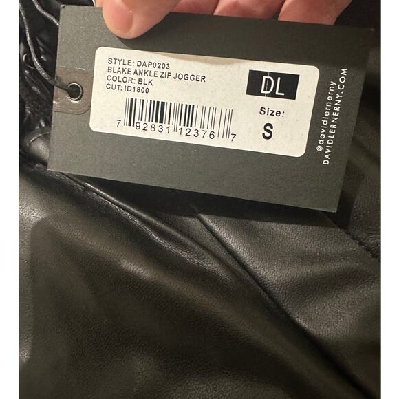 NWT David Lerner Soft Vegan Leather Relaxed Fit Black Blake Ankle Zip Joggers, S - Picture 5 of 11